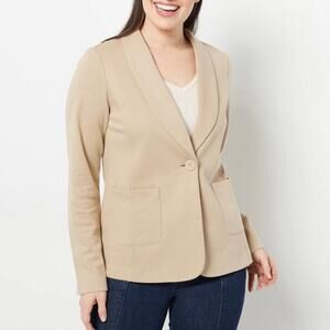Susan Graver Women’s Khaki Weekend Washed French Terry Blazer Sz L
